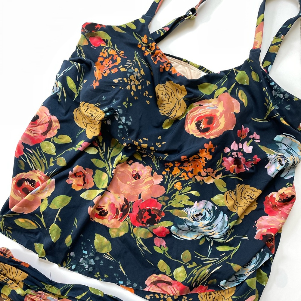 Garnet Hill Navy Floral Swim Coverup
